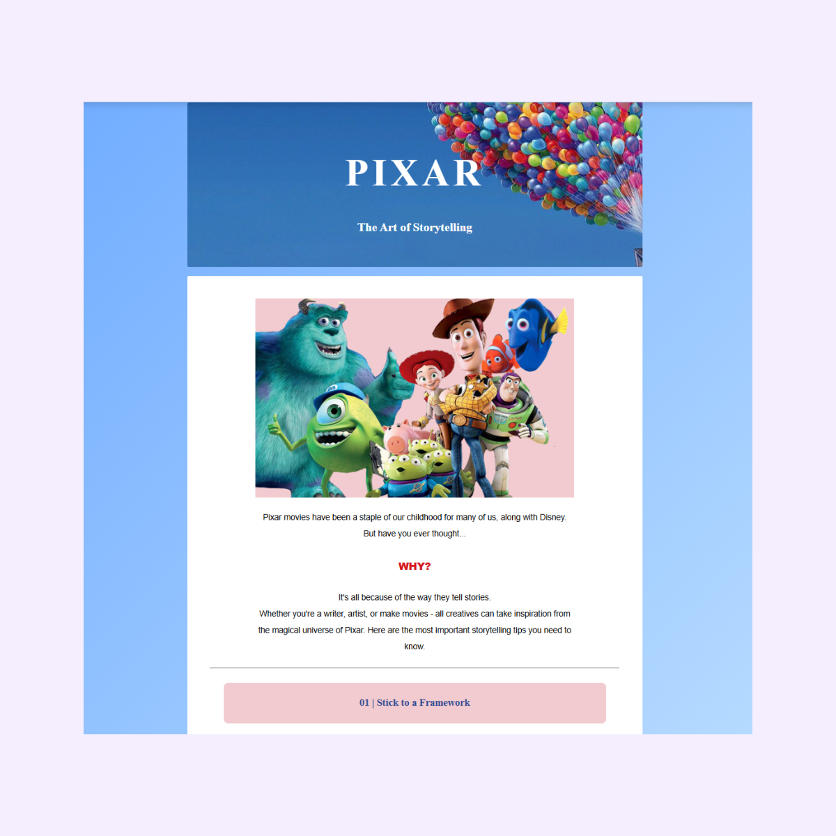 Pixar Landing Page Preview